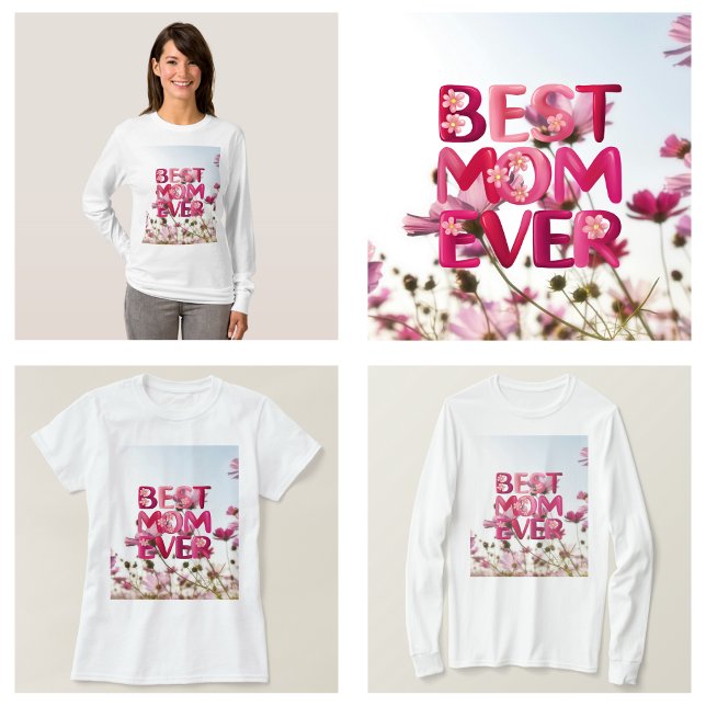 Elegant Modern Mamma Bästa Mamma Någonsin Rosa Blo T Shirt (Elegant Modern Mother's Best Mom Ever Pink Floral T-Shirt)