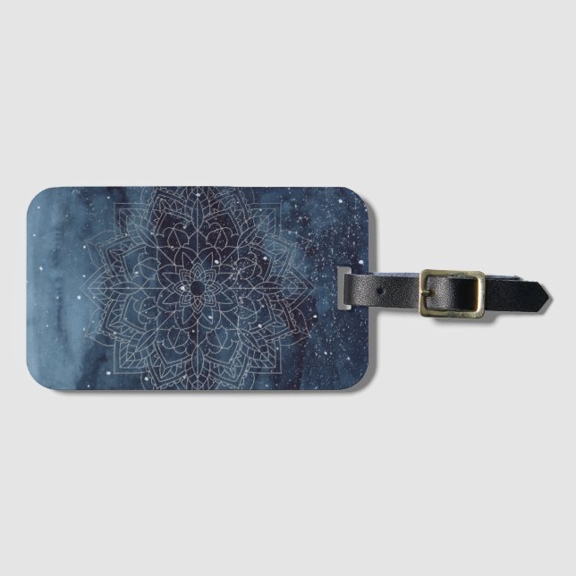 Elegant Modern Mandala Navy Blue Bagagebricka (Framsida horisontal)