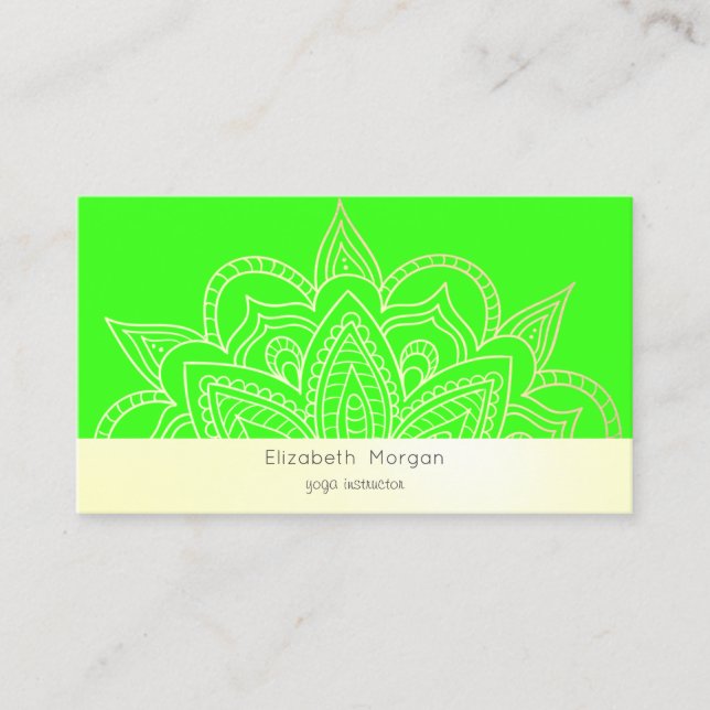 Elegant Modern Mandala Neongrön Visitkort (Framsida)