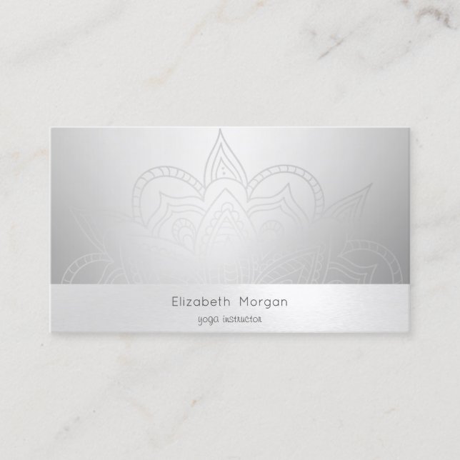 Elegant Modern Mandala Silver Lysande Visitkort (Framsida)
