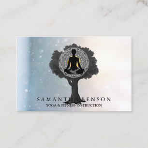 Elegant Modern Mandala Yoga Pose Träd Logotyp Art Visitkort