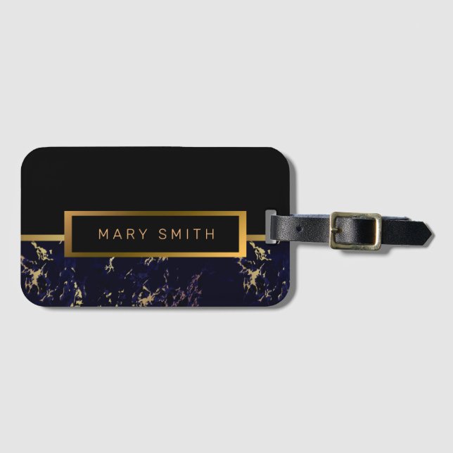 Elegant Modern Marble Black Guld Bagagebricka (Framsida horisontal)