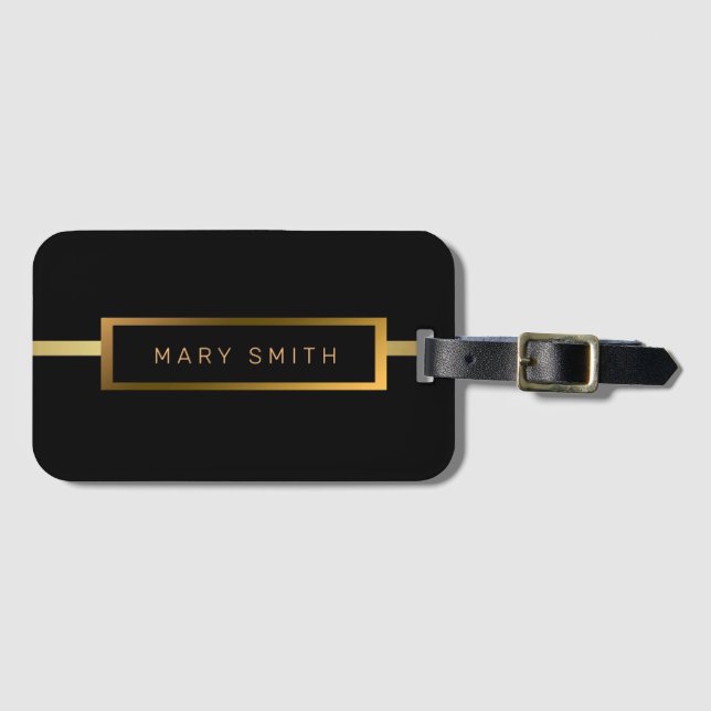 Elegant Modern Marble Black Guld Bagagebricka (Framsida horisontal)