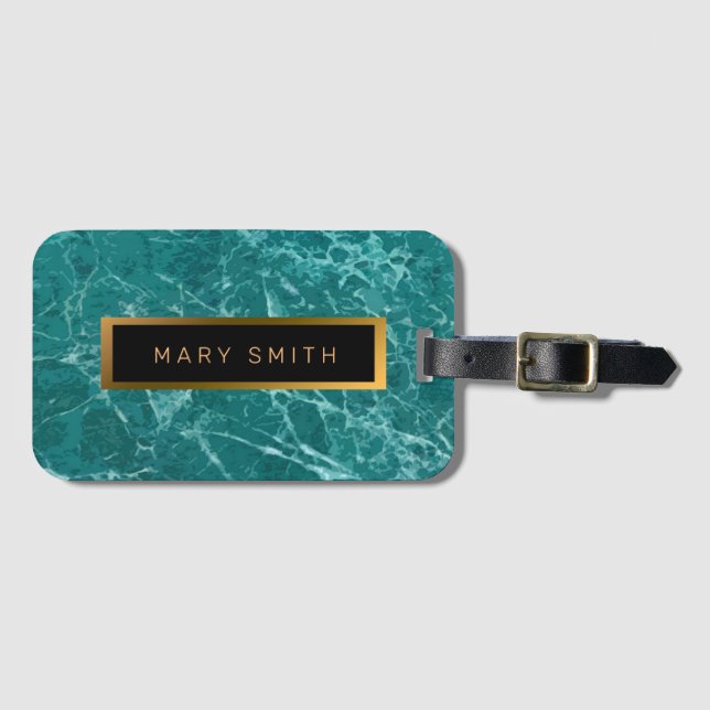 Elegant Modern Marble Black Guld Bagagebricka (Framsida horisontal)