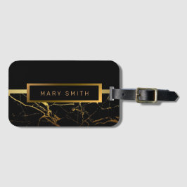 Elegant Modern Marble Black Guld Bagagebricka
