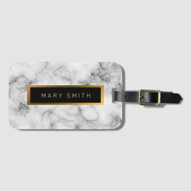 Elegant Modern Marble Black Guld Bagagebricka (Framsida horisontal)