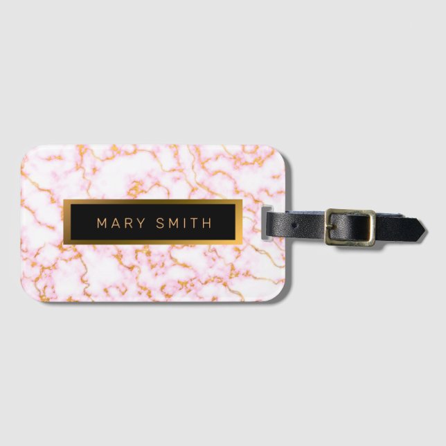 Elegant Modern Marble Black Guld Bagagebricka (Framsida horisontal)