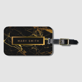 Elegant Modern Marble Black Guld Bagagebricka