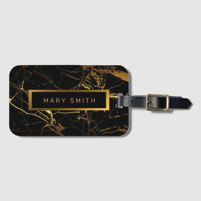 Elegant Modern Marble Black Guld Bagagebricka (Framsida horisontal)
