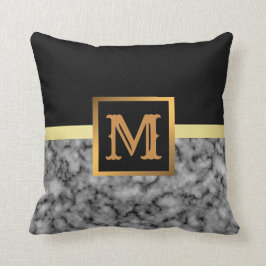 Elegant Modern Marble Black Guld Kudde