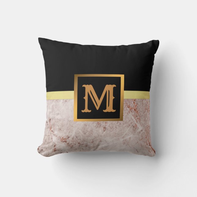 Elegant Modern Marble Black Guld Kudde (Framsida)