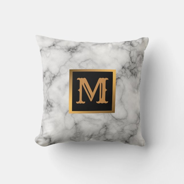 Elegant Modern Marble Black Guld Kudde (Framsida)