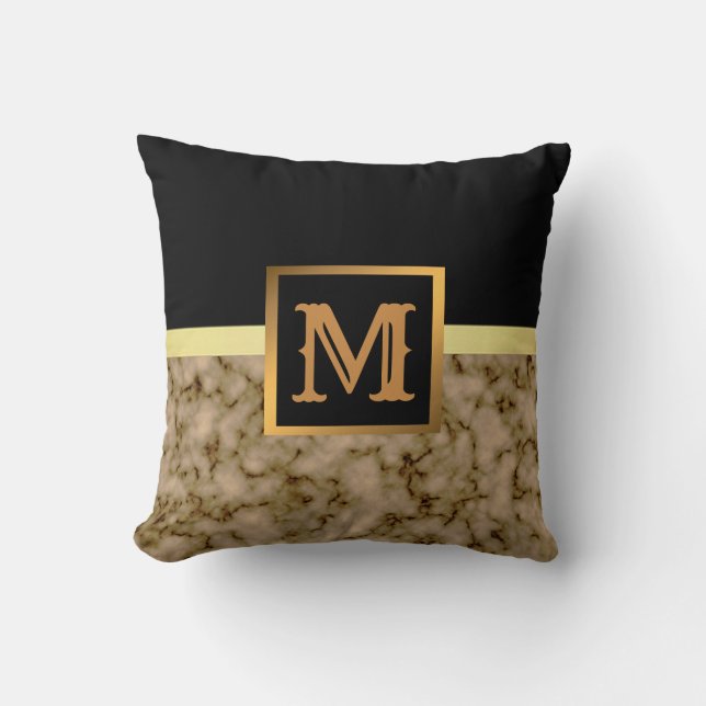 Elegant Modern Marble Black Guld Kudde (Framsida)