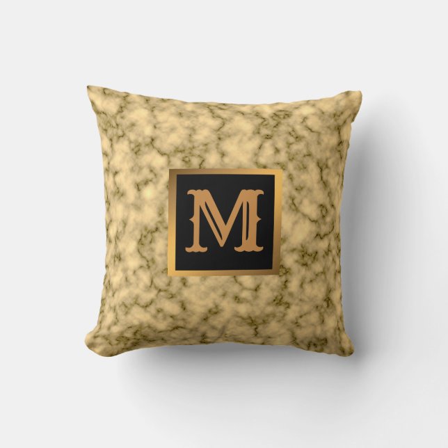Elegant Modern Marble Black Guld Kudde (Framsida)