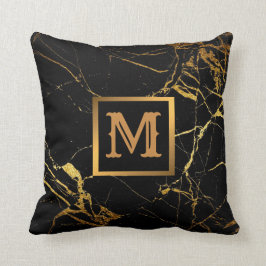 Elegant Modern Marble Black Guld Kudde