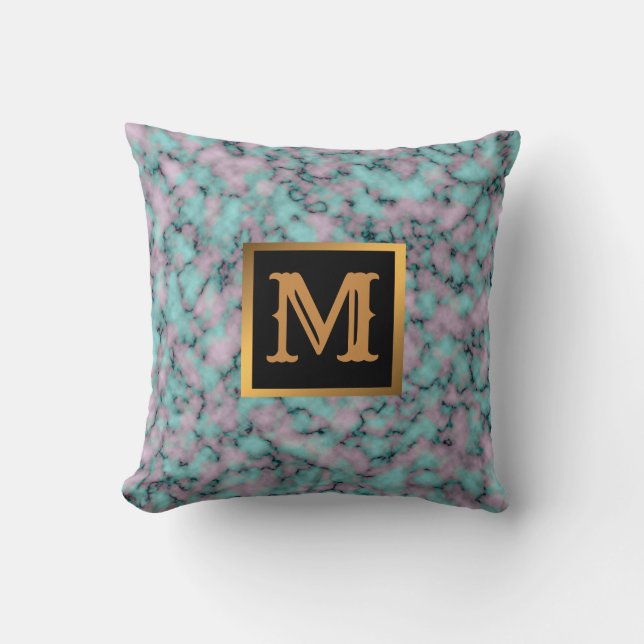 Elegant Modern Marble Black Guld Kudde (Framsida)