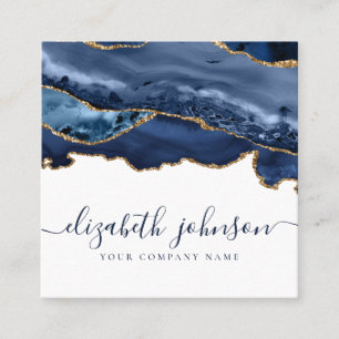 Elegant Modern marble Navy Blue Guld Glitter Agate Fyrkantigt Visitkort