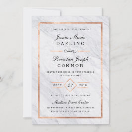 Elegant Modern Marble & Ro Guld Bröllop Inbjudningar