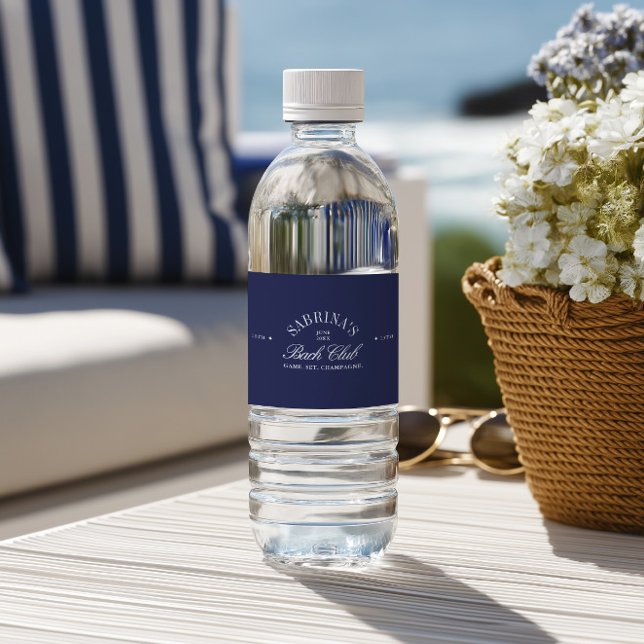 Elegant Modern Marinblå Sjungande Möhippa Vattenflaskor Etikett (Elegant Modern Navy Blue Bachelorette Water Bottle Label)
