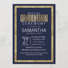 Elegant Modern marinblått Guld Sequin Studenten Inbjudningar
