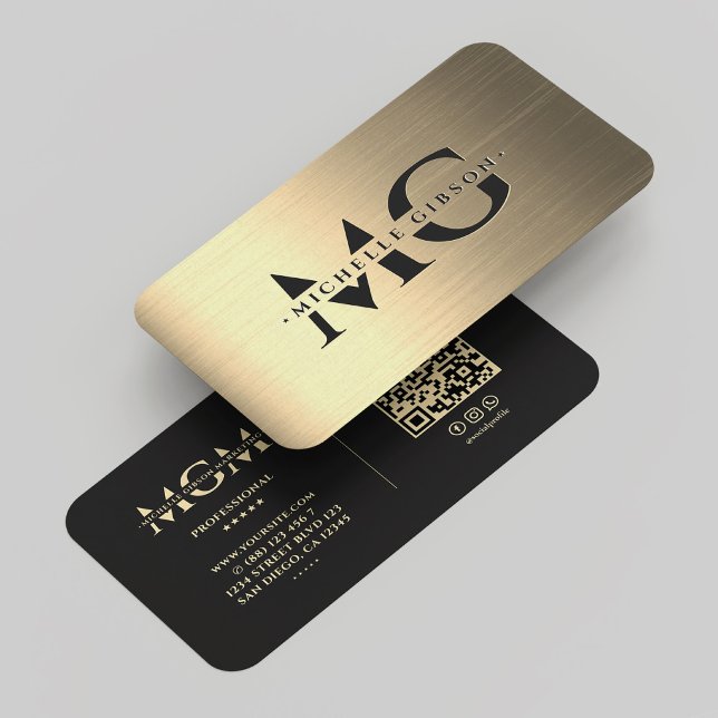 Elegant Modern Marknadsföring Black Faux Guld Mono Visitkort (Elegant Modern Marketing Black Gold Monogram Business Card
)