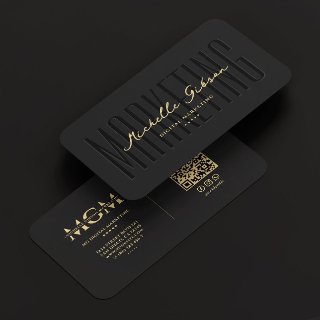 Elegant Modern Marknadsföring Monogram Black Visitkort (Elegant Modern Marketing Monogram Black Gold Business Card
)
