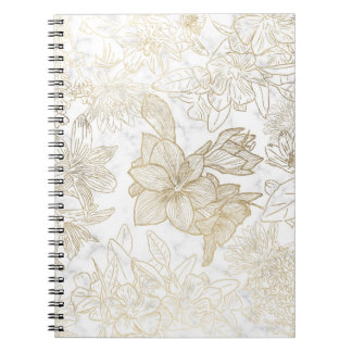 Elegant modern marmor grått guld blommigt anteckningsbok
