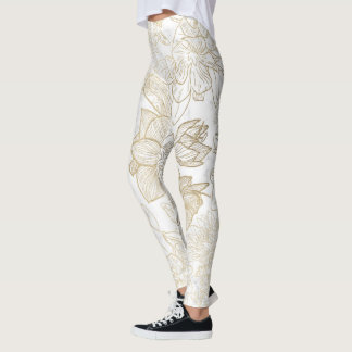 Elegant modern marmor grått guld blommigt leggings