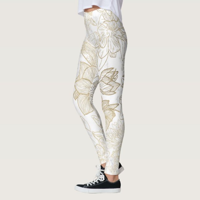 Elegant modern marmor grått guld blommigt leggings (Vänster)