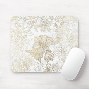 Elegant modern marmor grått guld blommigt musmatta