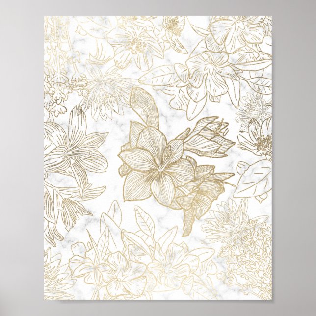 Elegant modern marmor grått guld blommigt poster (Framsidan)