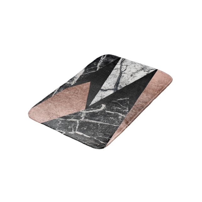 Elegant modern marmor, rosa guld & svart triangel badrumsmatta (Vinklad)