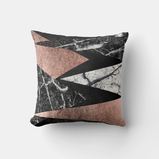 Elegant modern marmor, rosa guld & svart triangel kudde (Framsida)