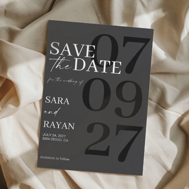  Elegant Modern Matte Black Wedding Save The Date Inbjudningar (Skapare uppladdad)