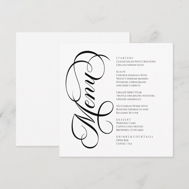 Elegant modern Menu Black and White Meny (Fram/baksida)