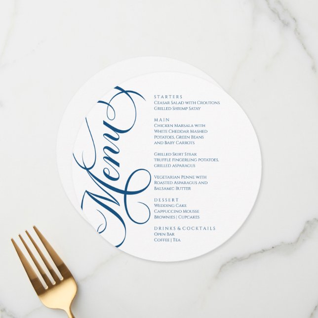 Elegant modern Menu White and Blue Navy Meny (Fram/Back In Situ)