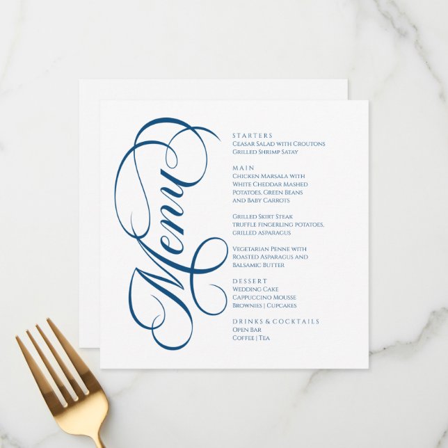 Elegant modern Menu White and Blue Navy Meny (Fram/Back In Situ)