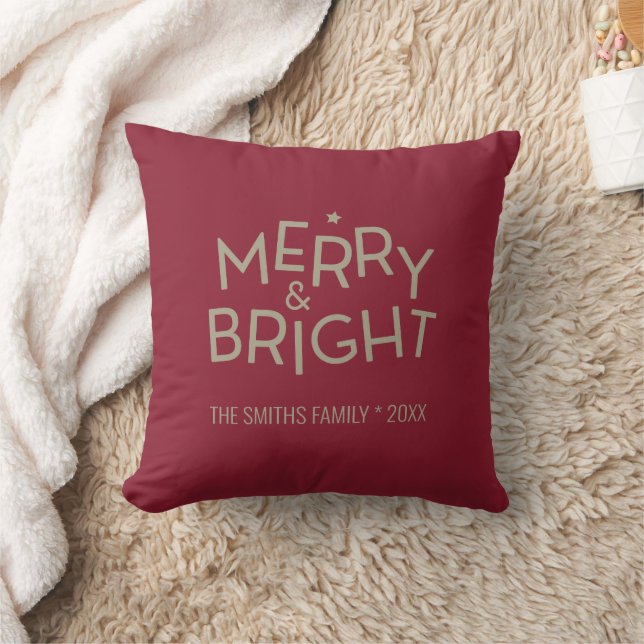 Elegant Modern Merry & Bright Jul Red Kudde (Filt)