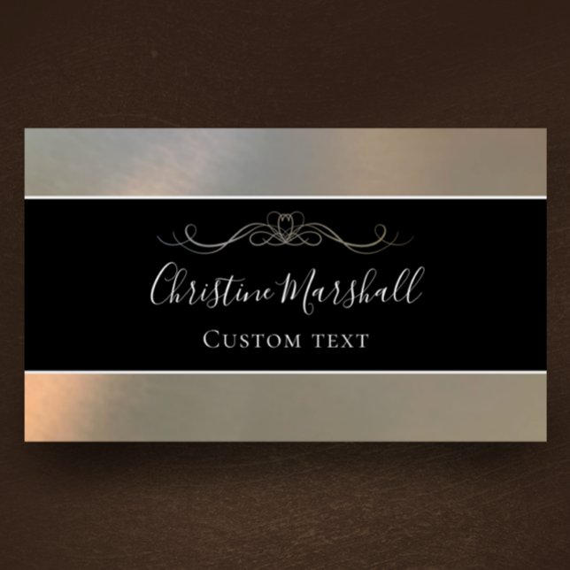Elegant Modern Metallic Black & Silver Anpassnings Visitkort (Create a classy stylish business card with this custom business card template. Black metallic. 
)