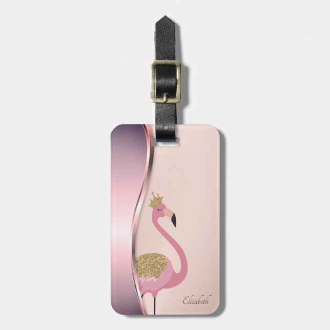 Elegant Modern Metallic Rosa Flamingo Bagagebricka (Vertikal Framsida)