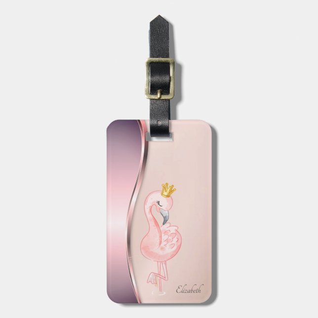 Elegant Modern Metallic Rosa Flamingo Krona Bagagebricka (Vertikal Framsida)