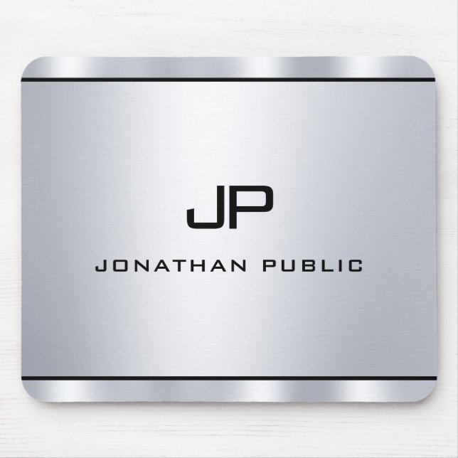 Elegant Modern Metallic Silver Titta Monogram Musmatta (Framsidan)