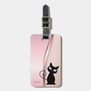 Elegant Modern Metallisk, Rosa, Svart Katt Bagagebricka