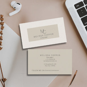 Elegant Modern Minimal Beige Ivory Monogram Visitkort