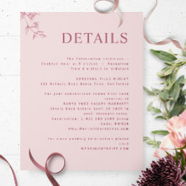 Elegant Modern, Minimal Dustig Rosa Bröllopsdetalj Tilläggskort