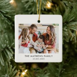 Elegant Modern Minimal Family Photo Christmas Julgransprydnad Keramik