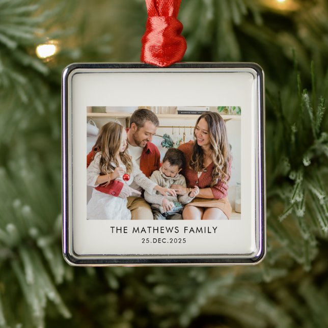 Elegant Modern Minimal Family Photo Christmas Julgransprydnad Metall (Träd)