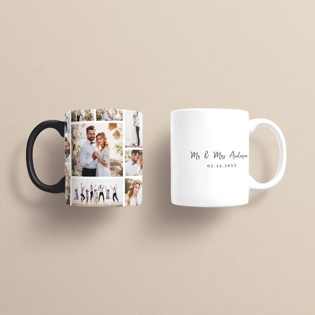 Elegant modern minimal fotokollage bröllop mugg (Skapare uppladdad)