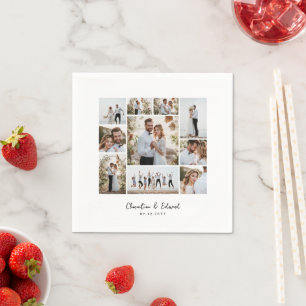 Elegant modern minimal fotokollage bröllop pappersservett