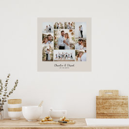 Elegant modern minimal fotokollage bröllop poster
